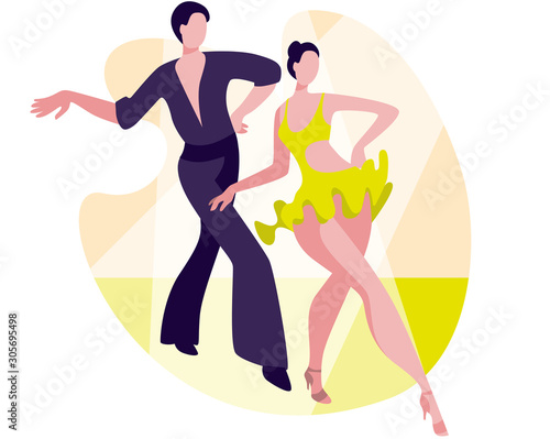 Beautiful couple dancing Latin American dance of Cha-cha-cha.