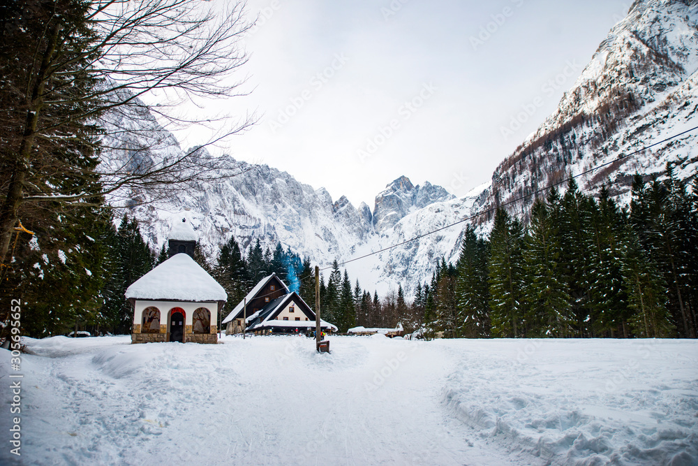 Snowy Tamar valley in Slovenia