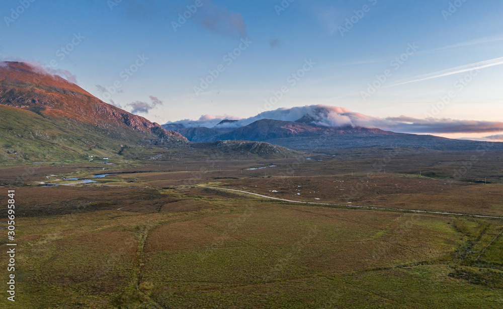 Aerial View of Beinn Spionnaidh at Sunset in Scotland Aerial View of Beinn Spionnaidh at Sunset in Scotland