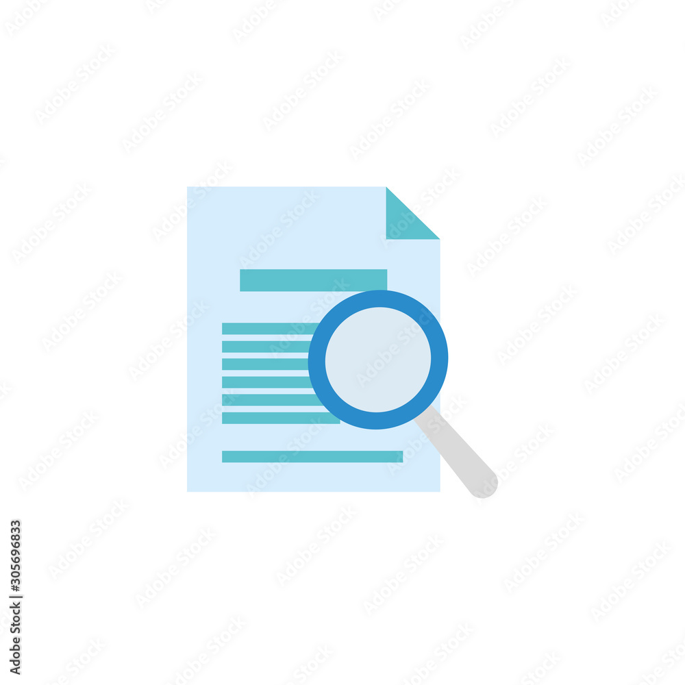 paper document with magnifying glass flat style paper document with magnifying glass flat style