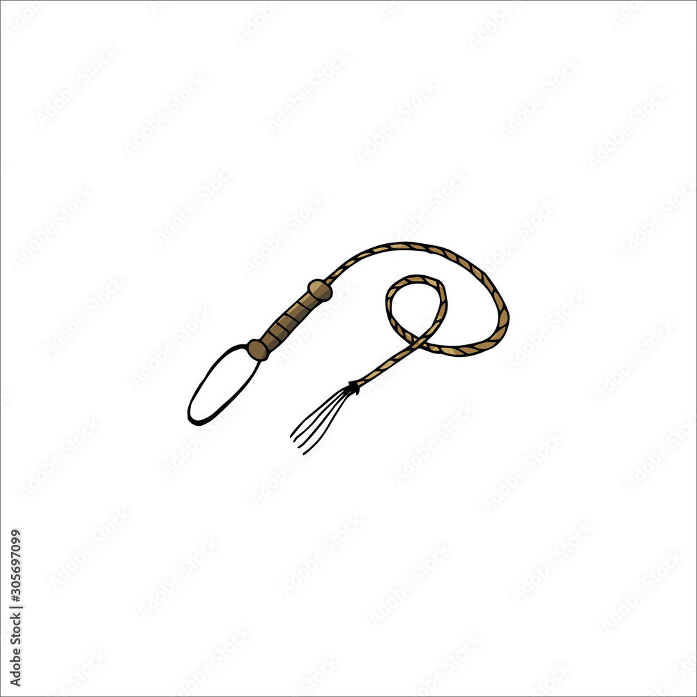 Hand drawn whip isolated on a white background. Vector illustration Hand drawn whip isolated on a white background. Vector illustration