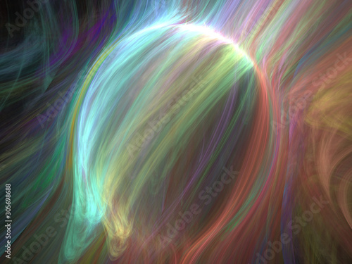 Abstract Spherical Shape 3D Illustration - Colorful gradients of light warped into the shape of a sphere. Brilliant glowing lights, soft rainbowl gradient. photo