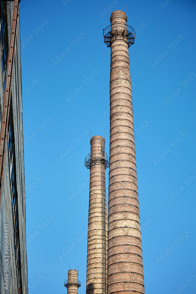 Brick chimneys at industrial plant ecology