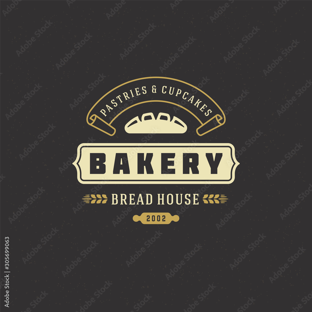 Obraz premium Bakery badge or label retro vector illustration bread or loaf silhouette for bakehouse.