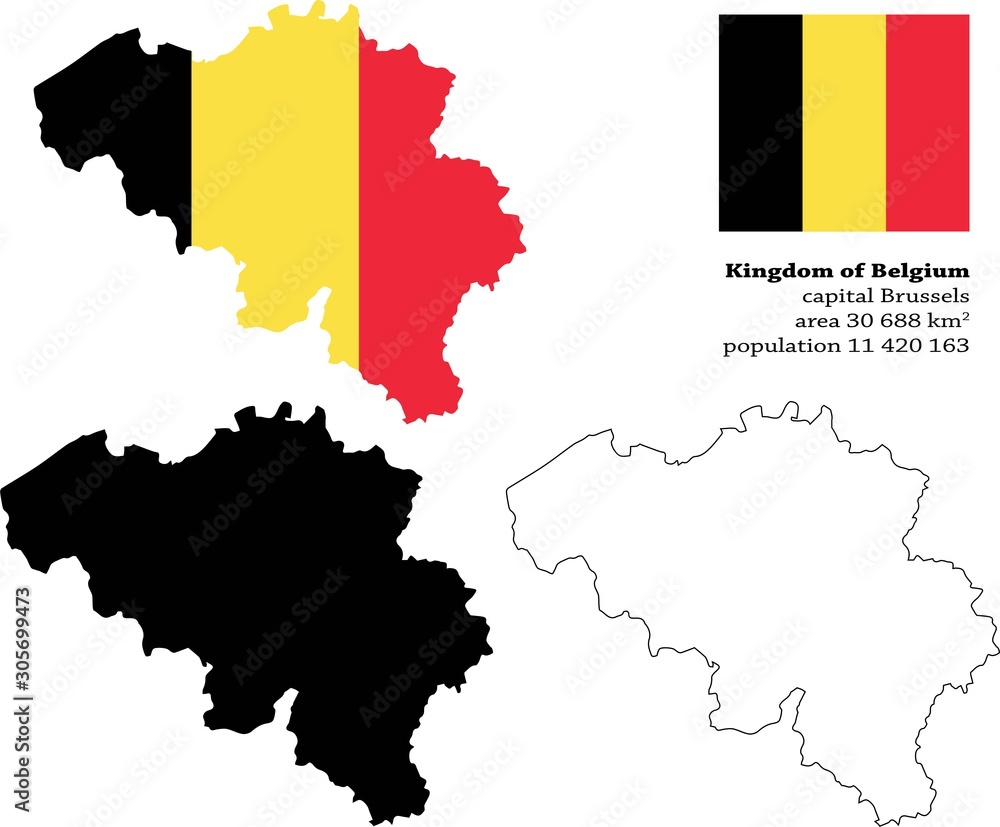 Fototapeta premium Belgium vector map, flag, borders, mask , capital, area and population infographic