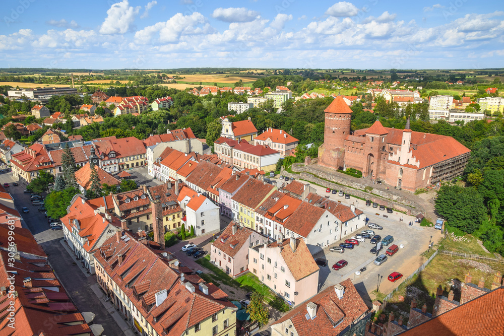 Aerial panorama of Reszel, Warmian-Masurian Voivodeship, Poland.