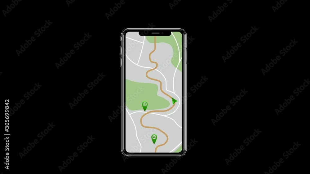 GPS tracking. Motion navigator. Moving a navigation chart on a smartphone.Green marker on the map. Looped animation. On the way, dots appear with the designation public places. There is an alpha GPS tracking. Motion navigator. Moving a navigation chart on a smartphone.Green marker on the map. Looped animation. On the way, dots appear with the designation public places. There is an alpha