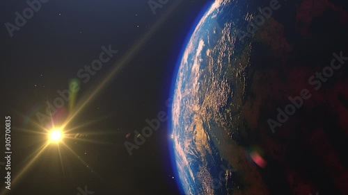 Beautiful sunrise world skyline animation. Planet earth rotates in space. Planet earth in the night lights. 4k. Images from NASA