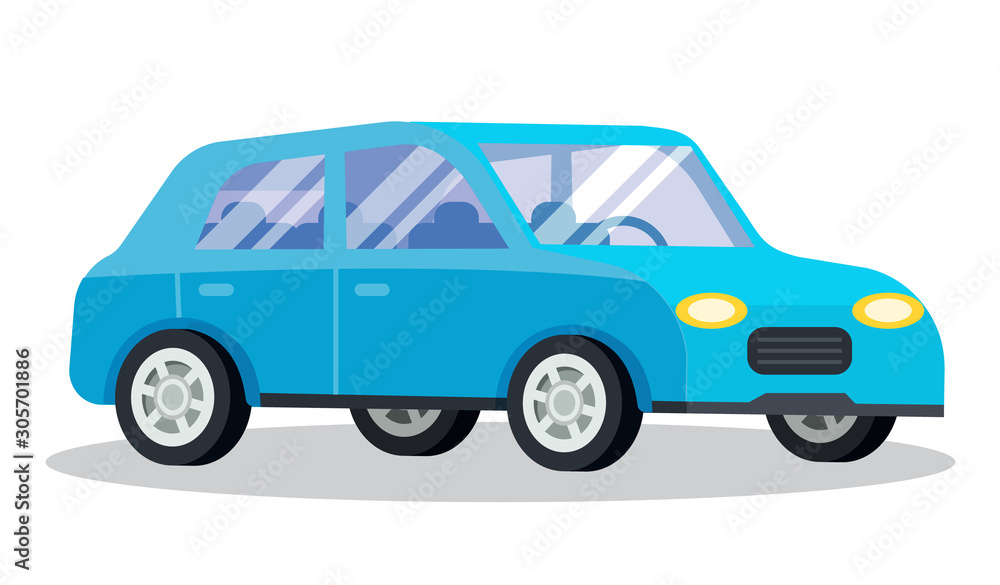Vehicle blue transport isolated on white. Station wagon also called estate car, transportation automobile. Retro auto to drive and get your destination quickly. Vector illustration in flat style