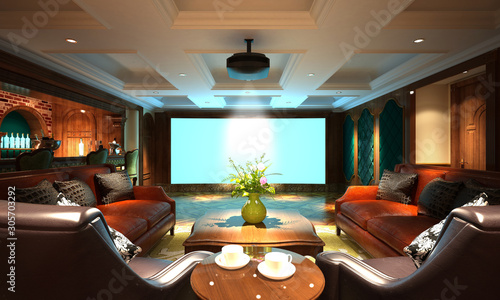 Bild auf Leinwand 3d render of home cinema room