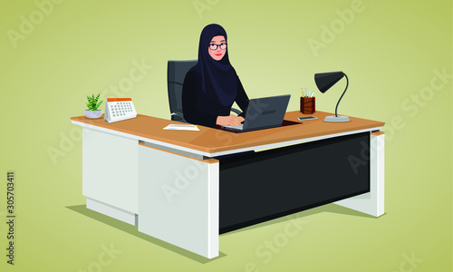 Working Arabic Muslim Woman in office 