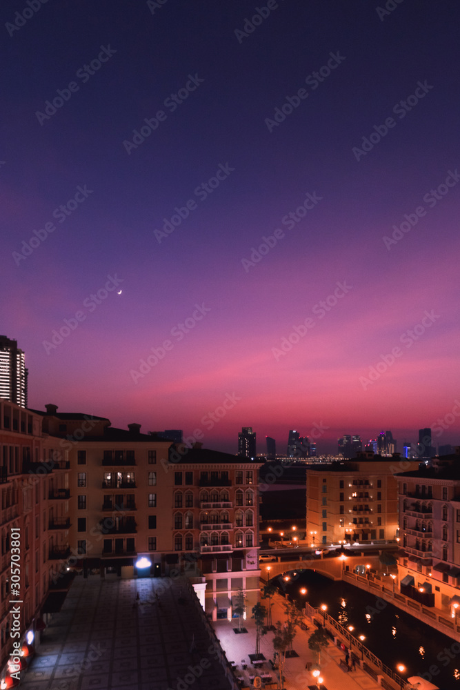 Purple Pink Sunset in Qanat Quartier Qatar
