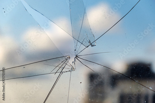 Dirty broken and cracked glass