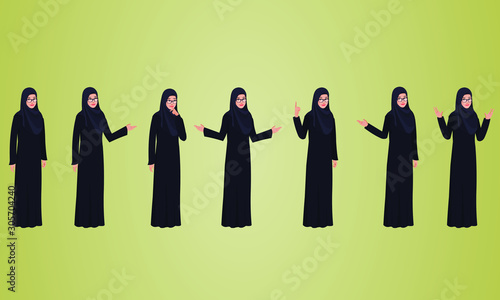 Arabic Muslim Woman Vector Set