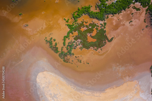 Aerial view of national reserve in south of Gambia, West Africa. Photo made by drone from above.