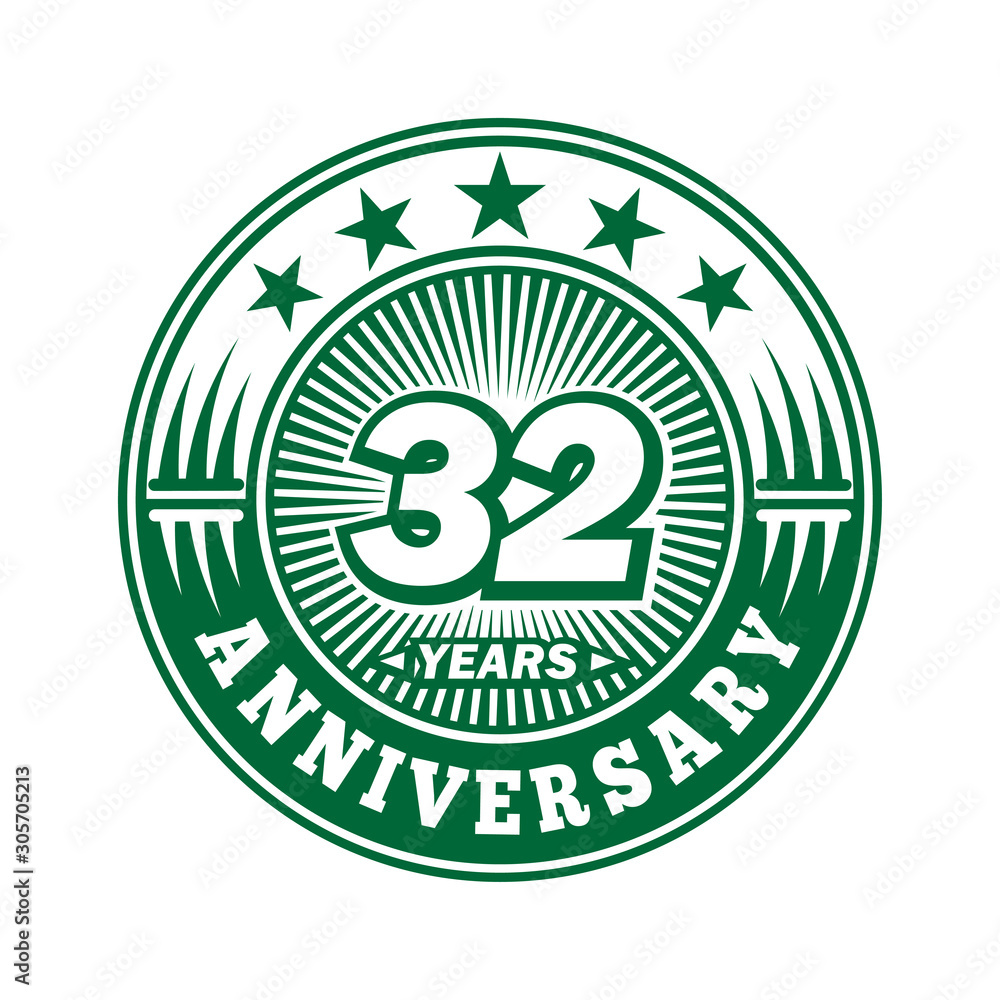 32 years logo. Thirty-two years anniversary celebration logo design. Vector and illustration.