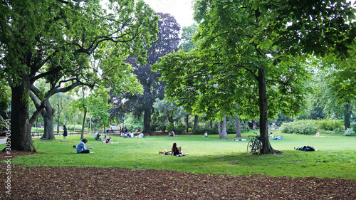 Central park in spring morning in the Austrian capital Vienna