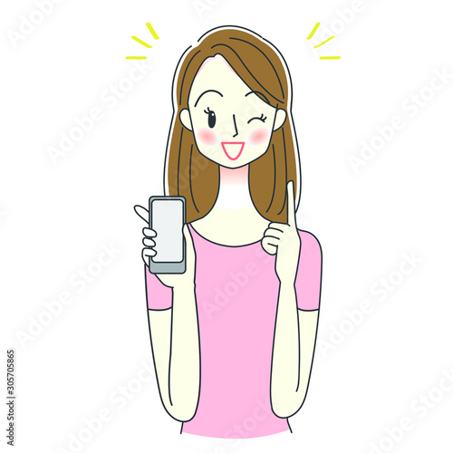 スマートフォンを持つ女性のイラスト