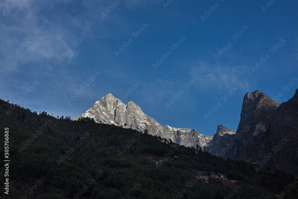 Himalayan Mountain Range with Blue Sky 