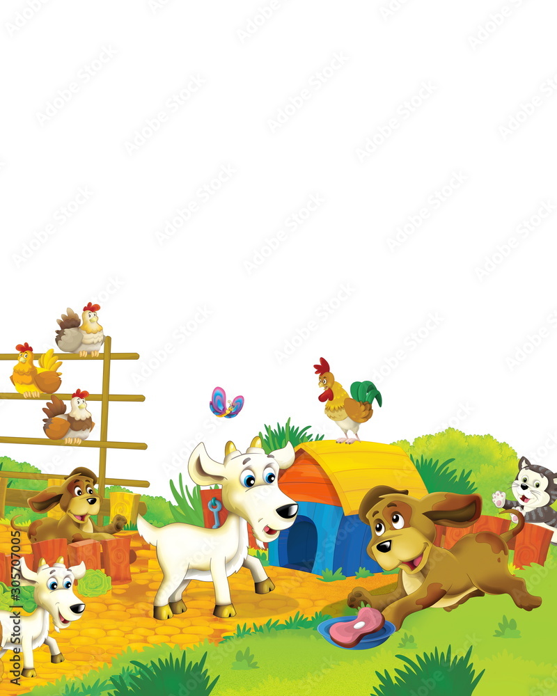 Cartoon farm scene with animal goat having fun on white background - illustration for children Cartoon farm scene with animal goat having fun on white background - illustration for children
