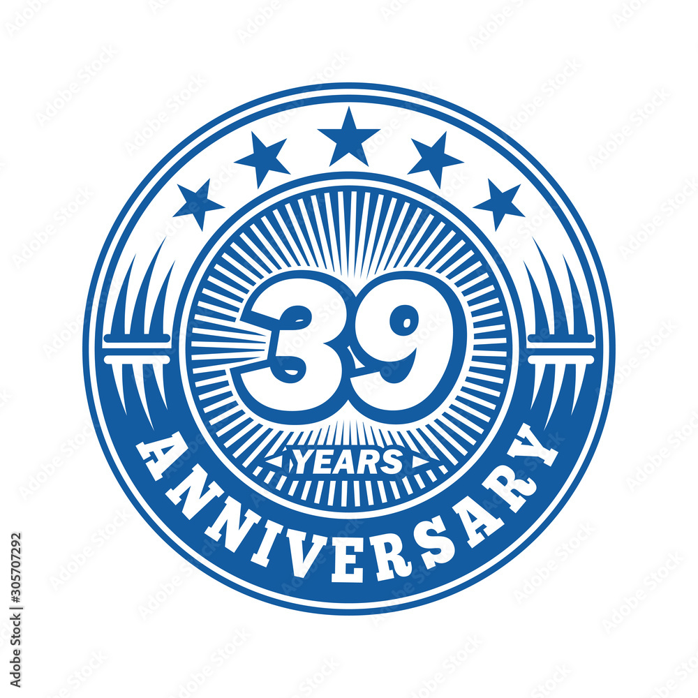 39 years logo. Thirty-nine years anniversary celebration logo design. Vector and illustration.