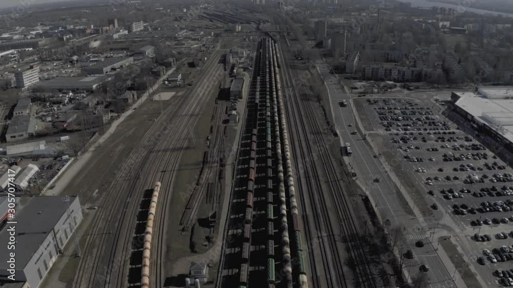 4K Drone flight over Railways, Train rail road in European City 4K Drone flight over Railways, Train rail road in European City
