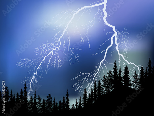 bright lightning above black forest