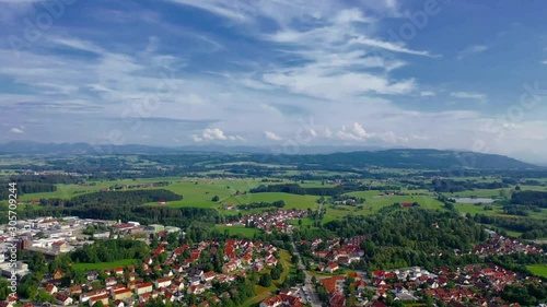 Panoramic aerial landscape from a drone from the historical medieval old town. Wangen, Germany
