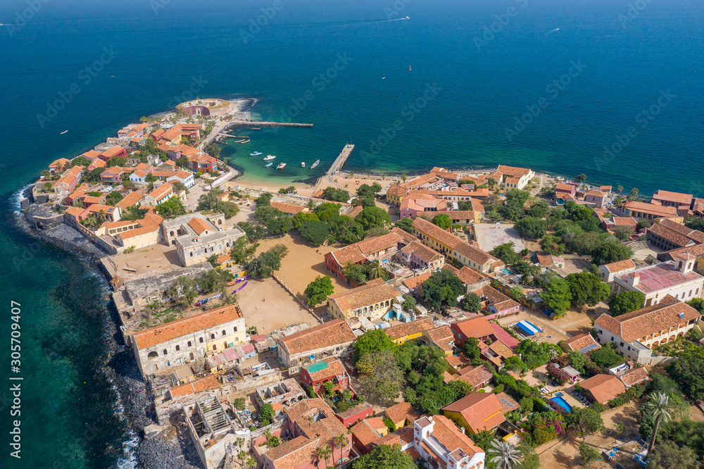 Aerial view of Goree Island. Gorée. Dakar, Senegal. Africa. Photo made by drone from above. UNESCO World Heritage Site. Aerial view of Goree Island. Gorée. Dakar, Senegal. Africa. Photo made by drone from above. UNESCO World Heritage Site.