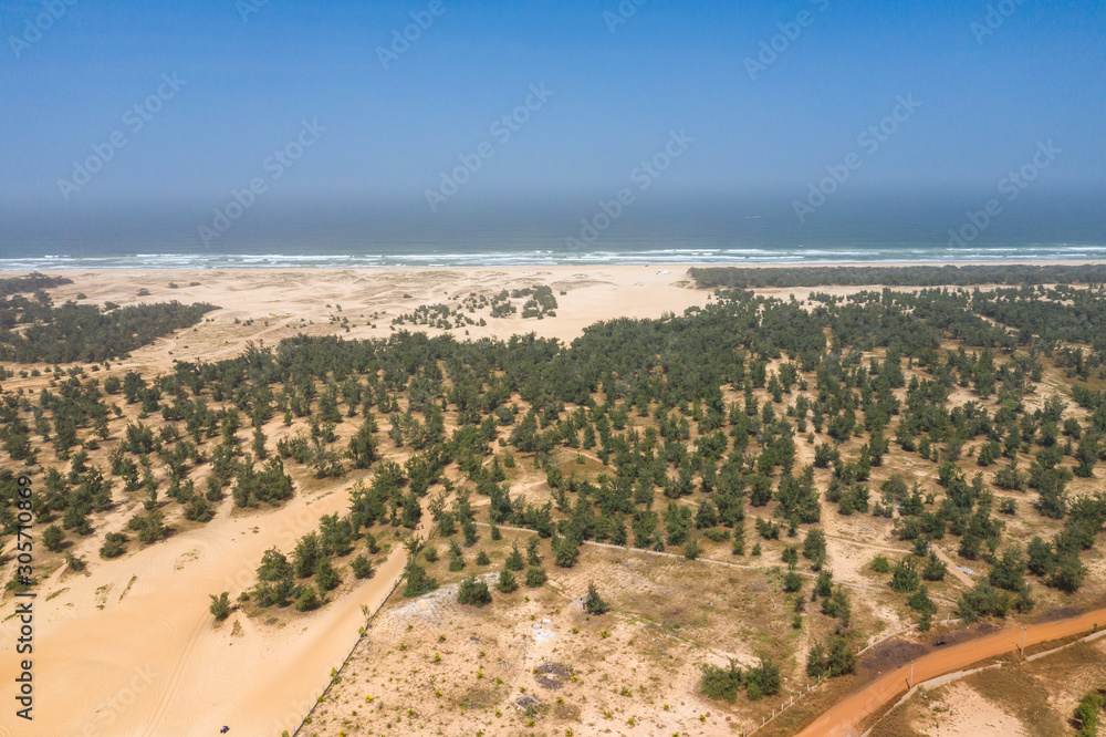 Aerial view of Senegal Atlantic cost. Paradise beach.