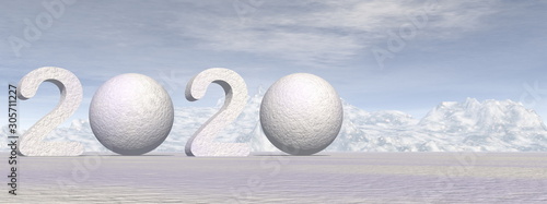 Happy New Year 2020 by day - 3D render