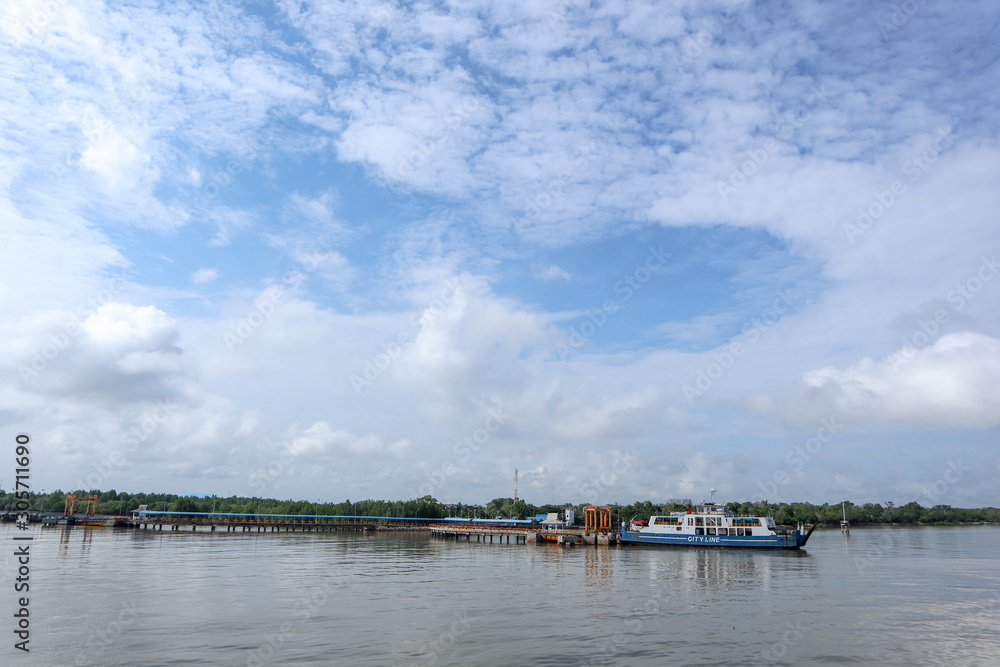 Ferry Transport sailing on the sea or strait Ferry Transport sailing on the sea or strait