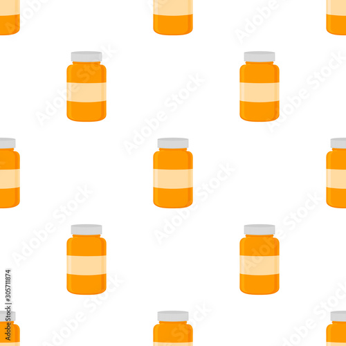 Illustration on theme big colored set different types of pills inside close jar