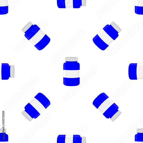 Illustration on theme big colored set different types of pills inside close jar