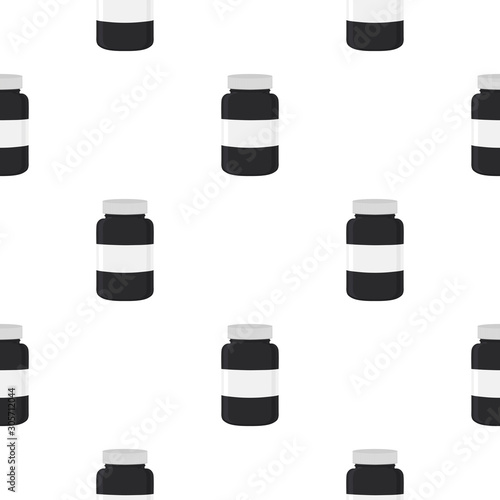 Illustration on theme big colored set different types of pills inside close jar