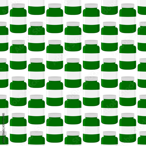 Illustration on theme big colored set different types of pills inside close jar