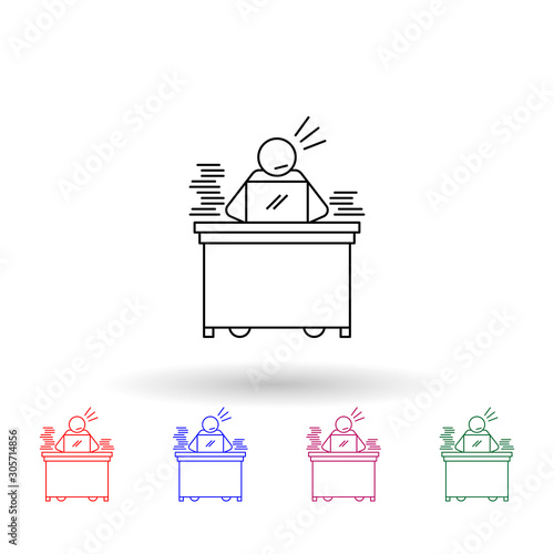 Too much work multi color icon. Simple thin line, outline vector of people in the work icons for ui and ux, website or mobile application