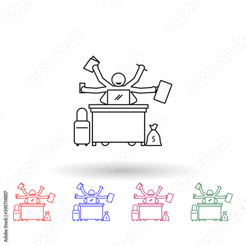 Multitasking worker multi color icon. Simple thin line, outline vector of people in the work icons for ui and ux, website or mobile application