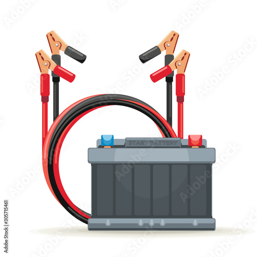 Battery jumper to charge a battery and start of car, vector illustration.