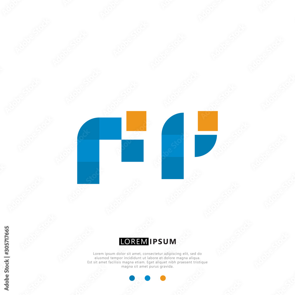 FP F P Logo Monogram with Blue and yellow Colors. modern letter logo design