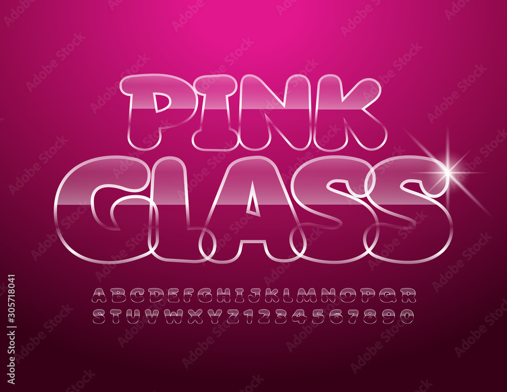 Vector Pink Glass Font. Transparent Alphabet Letters and Numbers. Vector Pink Glass Font. Transparent Alphabet Letters and Numbers.
