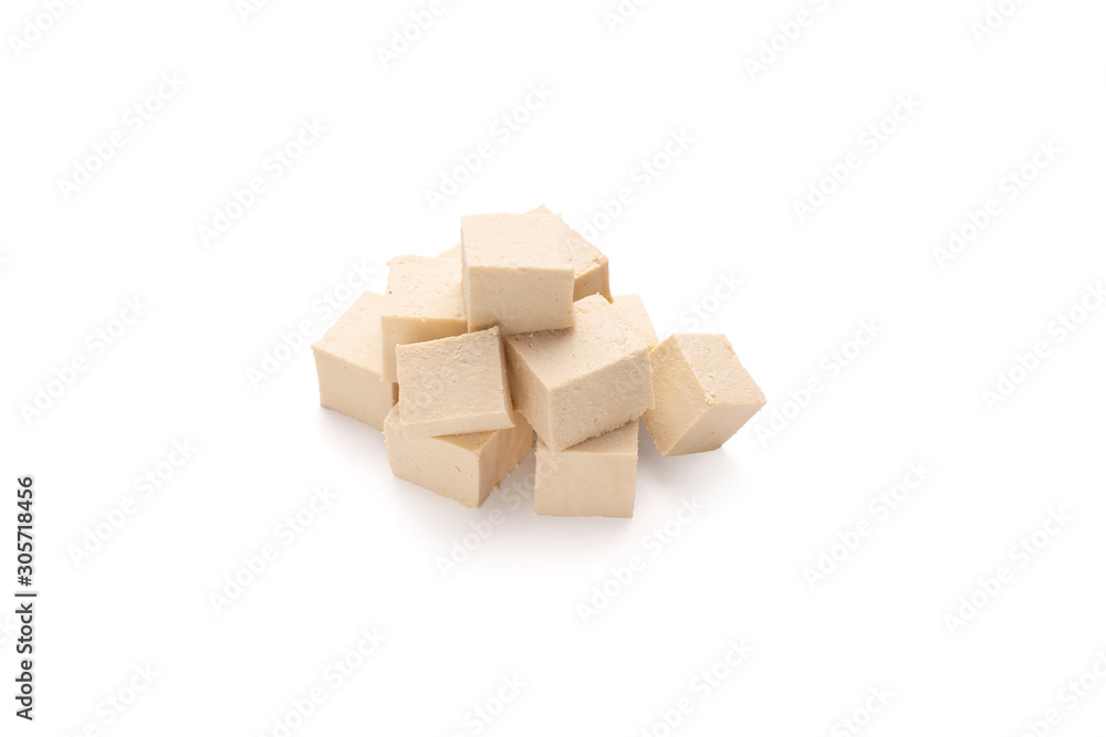 Cubes of soybean Tofu cheese, isolated on white Cubes of soybean Tofu cheese, isolated on white
