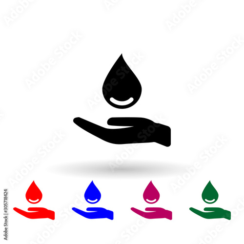 Hand with oil drop multi color icon. Simple glyph, flat vector of profit icons for ui and ux, website or mobile application