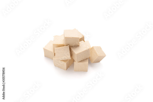 Cubes of soybean Tofu cheese  isolated on white
