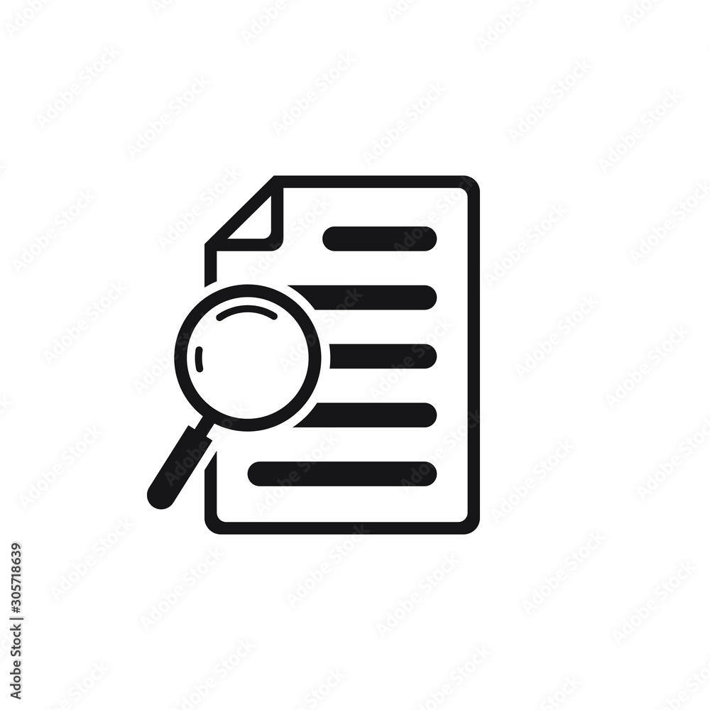 File search icon, document search, vector isolated. Document with magnifier loupe business concept. File search icon, document search, vector isolated. Document with magnifier loupe business concept.