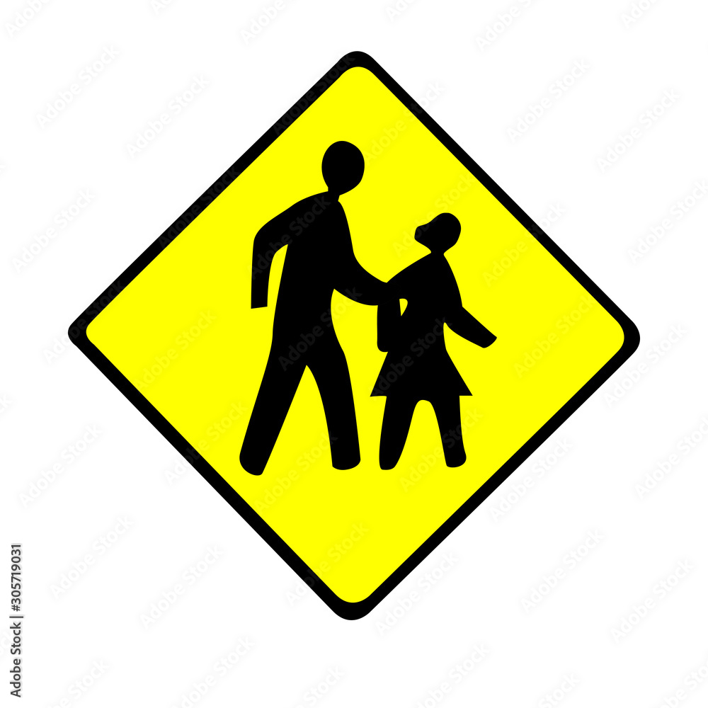 Road sign warning of dangerous school. Isolated on white background Road sign warning of dangerous school. Isolated on white background