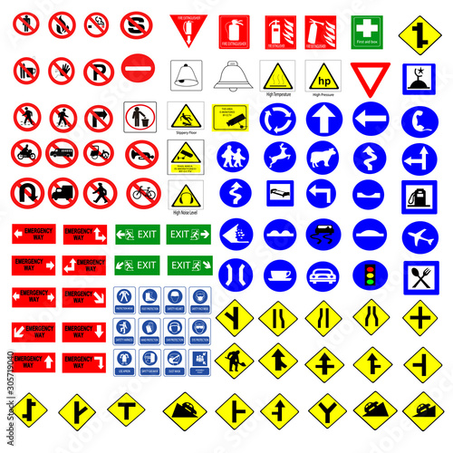 All Collection of warning, mandatory, prohibition and information traffic signs, Vector illustration