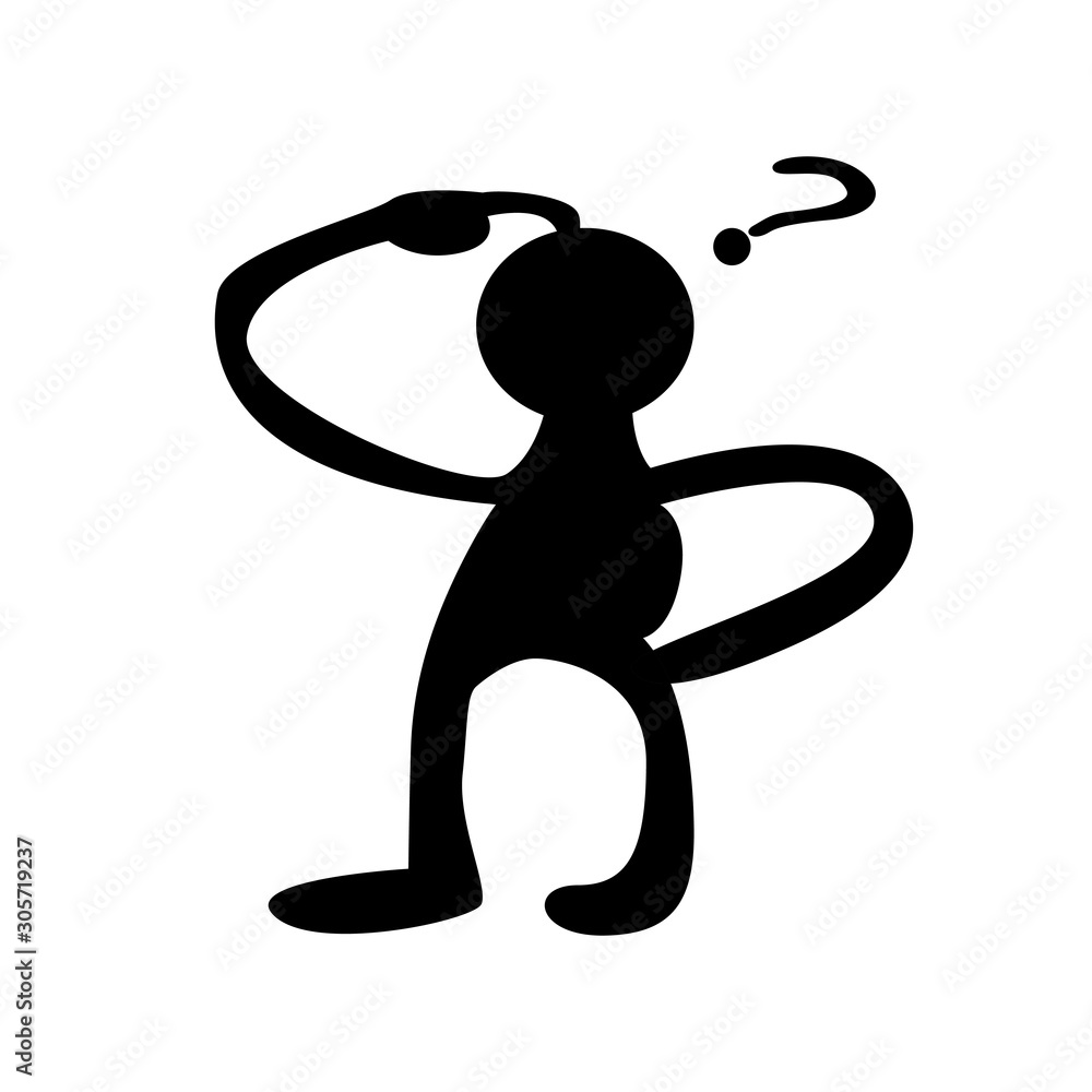 black cartoon people thinking, Question, faq, design vector illustration  graphic with hands pointing to the head Stock Vector | Adobe Stock