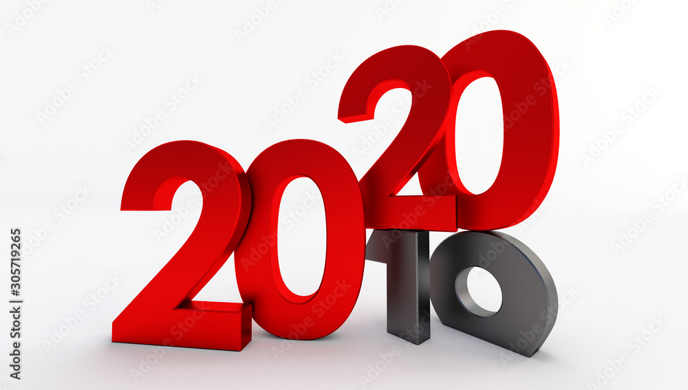 3D rendering of Happy New Year 2020, red 2020 Year Number Text on White Background 3D rendering of Happy New Year 2020, red 2020 Year Number Text on White Background