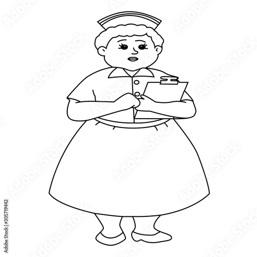 sister/nurse design line vector illustration can for childreen drawing book or coloring